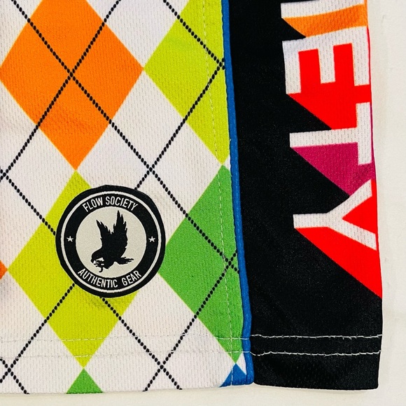 Flow Society Lacrosse Shorts Boys XL Neon Rainbow Argyle Diamonds Lax White - Picture 2 of 4
